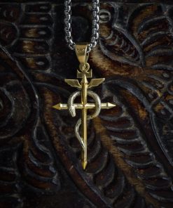 Flamel Pendant alchemical symbol cross with a snake