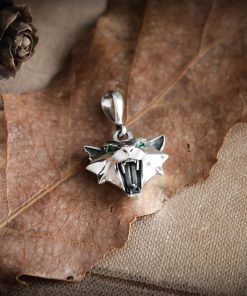 Tiny sterling silver cat school medallion